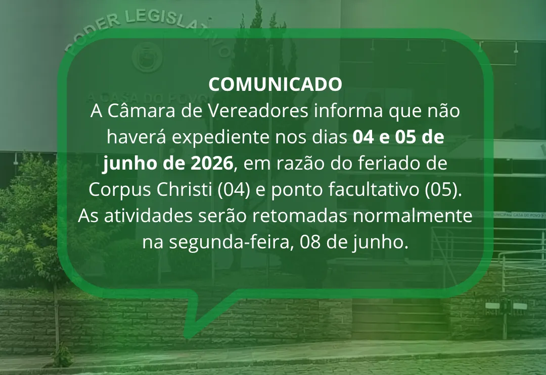 Câmara de Arvorezinha informa ponto facultativo e feriado de Corpus Christi